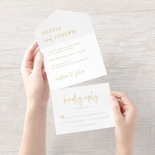 Simple Modern and Minimalist | Wedding Gold Foil オールインワン招待状 (切り取り部)