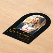 Simple Modern Arch Photo Gold Script Graduation  アクリル招待状 (レイダウン)