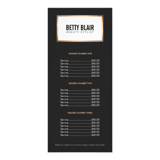 Simple Modern Back and White Gold Price List ラックカード (正面)