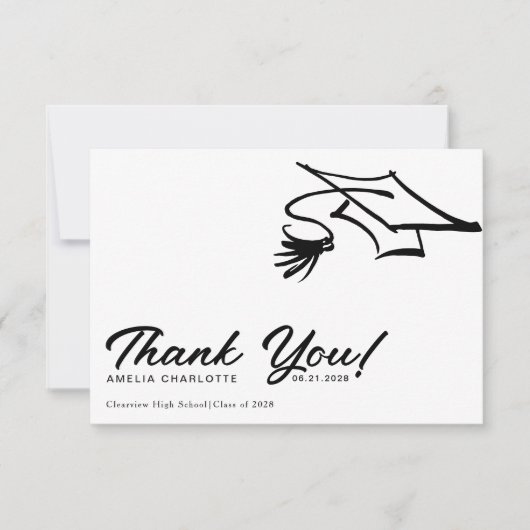 Simple Modern Black and White Graduation サンキューカード (正面)