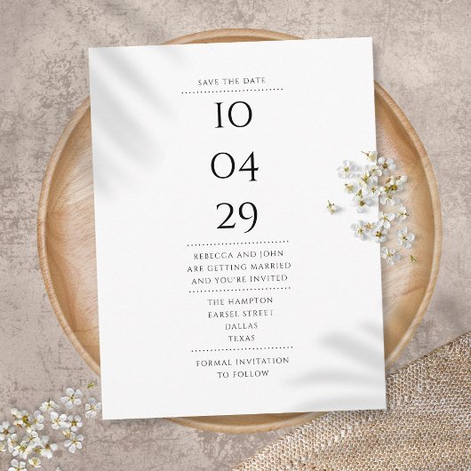 Simple Modern Black and White Save the Date ポストカード