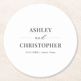 Simple Modern Black and White Wedding ラウンドペーパーコースター
