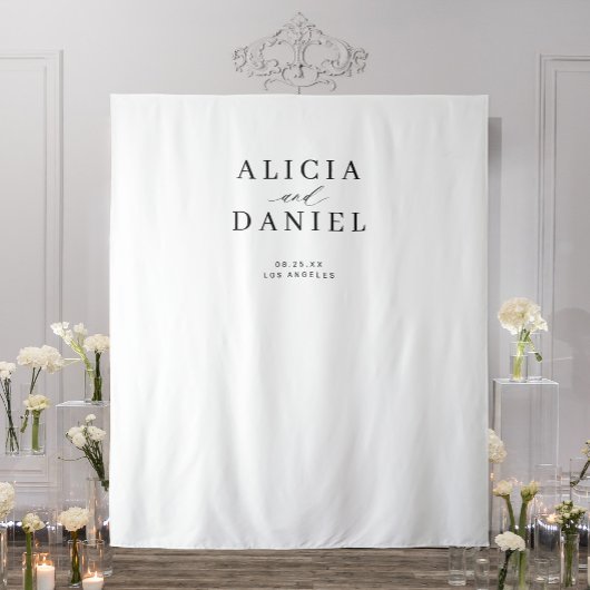 Simple modern black and white wedding backdrop タペストリー