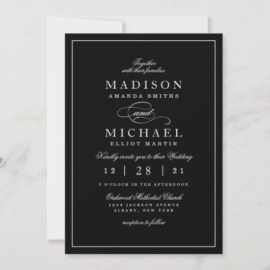 Simple Modern Black and White Wedding Invitation シーズンカード (正面)