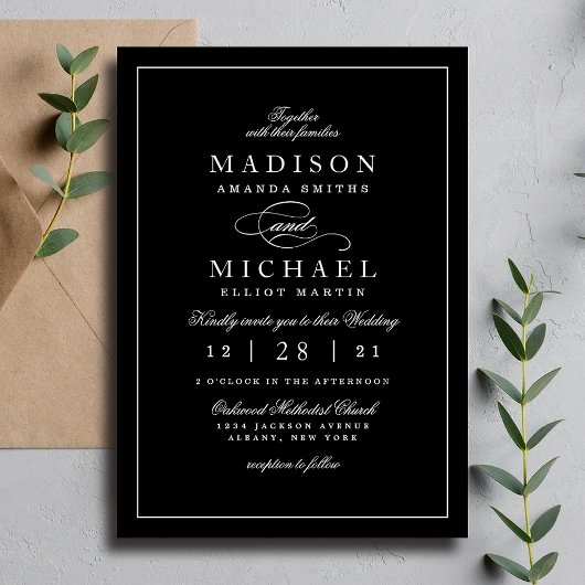 Simple Modern Black and White Wedding Invitation シーズンカード