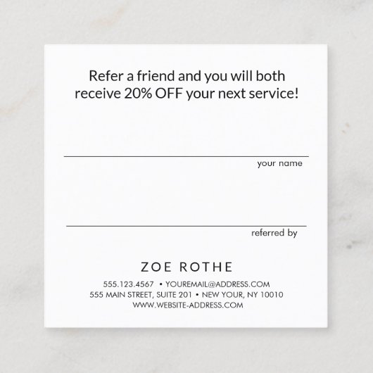 Simple Modern Black  Customer Referral 紹介カード (裏面)