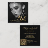 Simple Modern Black Gold Photo QR Photography スクエア名刺 (正面/裏面)
