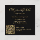Simple Modern Black Gold Photo QR Photography スクエア名刺 (裏面)