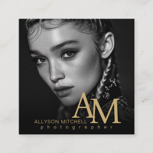 Simple Modern Black Gold Photo QR Photography スクエア名刺 (正面)