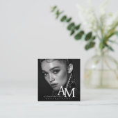 Simple Modern Black White Photo QR Photography スクエア名刺 (スタンド正面)