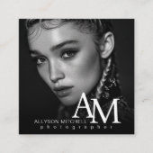 Simple Modern Black White Photo QR Photography スクエア名刺 (正面)