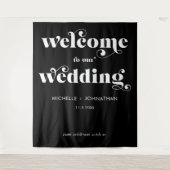 Simple Modern Black & White Wedding Welcome タペストリー (正面)
