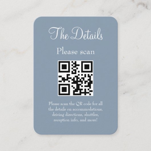 Simple Modern Blue Wedding Details with QR Code エンクロージャーカード (正面)