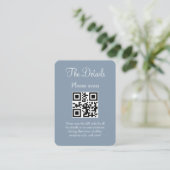 Simple Modern Blue Wedding Details with QR Code エンクロージャーカード (スタンド正面)