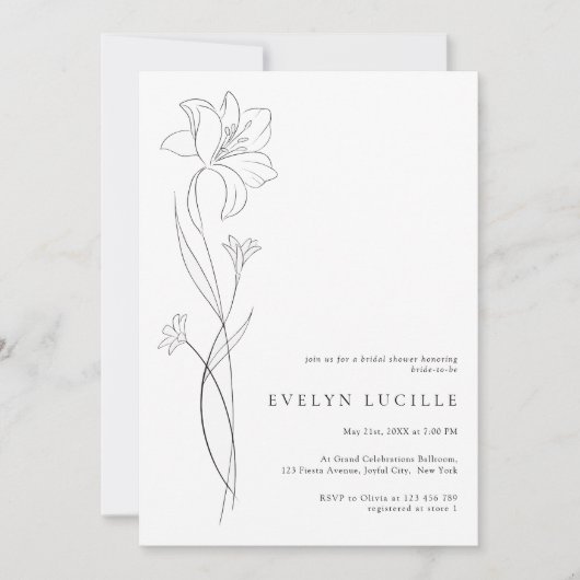 Simple Modern Boho Floral Bridal Shower 招待状 (正面)