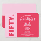 Simple Modern Bold Pink & Red 50th Birthday 招待状 (正面/裏面)