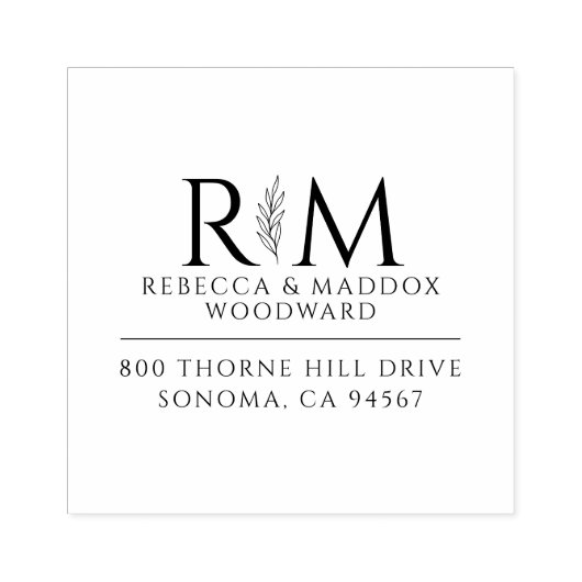 Simple Modern Botanical Couple's Wedding Monogram ラバースタンプ (インプリント)