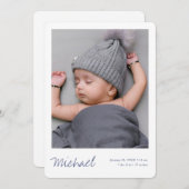Simple Modern Boy or Girl Custom Photo Birth 案内状 (正面/裏面)