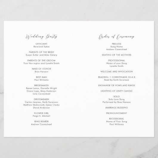 Simple Modern Budget Wedding Program チラシ (裏面)