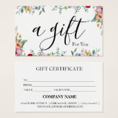 Simple & Modern Business Gift Certificate (正面&裏面)