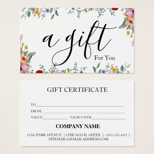 Simple & Modern Business Gift Certificate (正面&裏面)