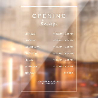 Simple Modern Business Opening Hours Transparent ウィンドウサイン