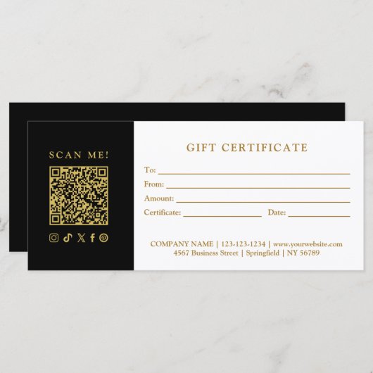 Simple Modern Business QR Code Gift Certificate (正面/裏面)