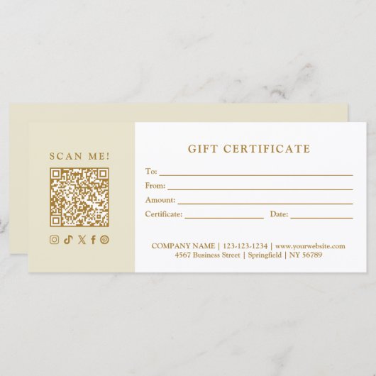 Simple Modern Business QR Code Gift Certificate (正面/裏面)