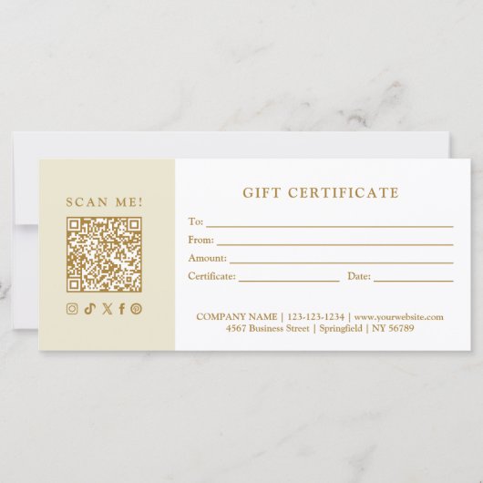 Simple Modern Business QR Code Gift Certificate (正面)