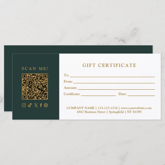 Simple Modern Business QR Code Gift Certificate (正面/裏面)