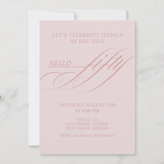 Simple Modern Caligraphy Fifty 50th Birthday Party 招待状 (正面)