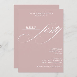 Simple Modern Caligraphy Forty 40th Birthday Party 招待状