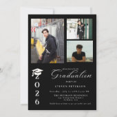 Simple Modern Calligraphy Photo Black Graduation  招待状 (裏面)