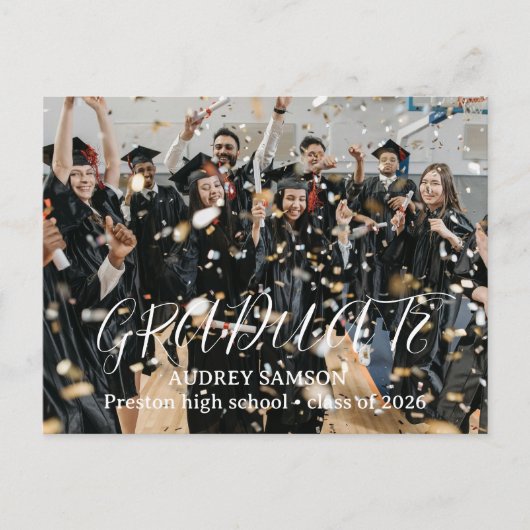Simple Modern Calligraphy Photo Graduation  インビテーションポストカード (正面)