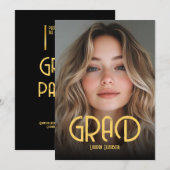 Simple Modern Calligraphy Photo Graduation 招待状 (正面/裏面)