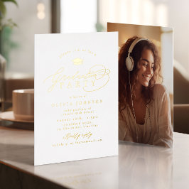 Simple Modern Calligraphy Photo Graduation 箔招待状