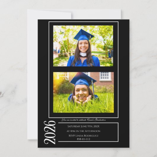 Simple Modern Calligraphy Photo Graduation Black 招待状 (裏面)