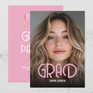 Simple Modern Calligraphy Photo Graduation Invitat 招待状