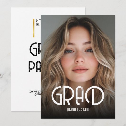 Simple Modern Calligraphy Photo Graduation Invitat 招待状 (正面/裏面)