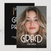 Simple Modern Calligraphy Photo Graduation Invitat 招待状 (正面/裏面)