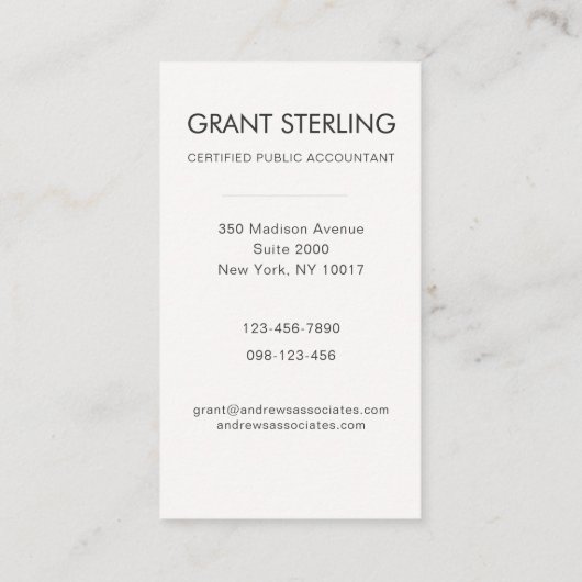Simple Modern Certified Public Accountant CPA 名刺 (裏面)