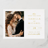 Simple Modern Classy Luxury Photo Save the Date 箔招待状 (正面)