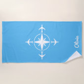 Simple Modern Compass and Airplane Travel Custom ビーチタオル (正面)