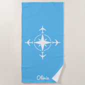 Simple Modern Compass and Airplane Travel Custom ビーチタオル (正面)