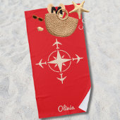 Simple Modern Compass and Airplane Travel Custom ビーチタオル