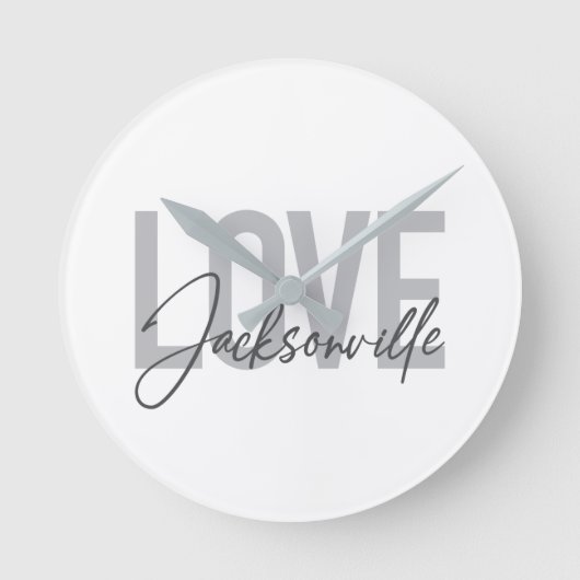 Simple, modern, cool design Love Jacksonville ラウンド壁時計 (正面)