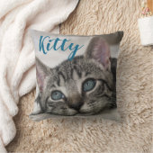 Simple Modern Custom Cat Name and Photo  クッション (ブランケット)
