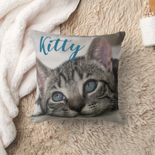 Simple Modern Custom Cat Name and Photo  クッション (ブランケット)