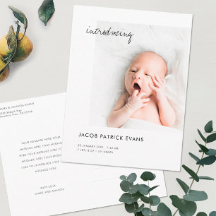 Simple Modern Custom Photo New Baby Birth 案内ポストカード