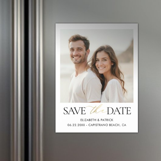 Simple Modern Elegant Calligraphy Gold Wedding マグネット招待状